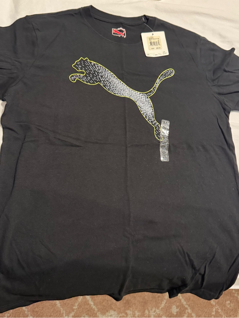Puma Black Short Sleeve Tee with Neon-Edged Jumping Cat Graphic